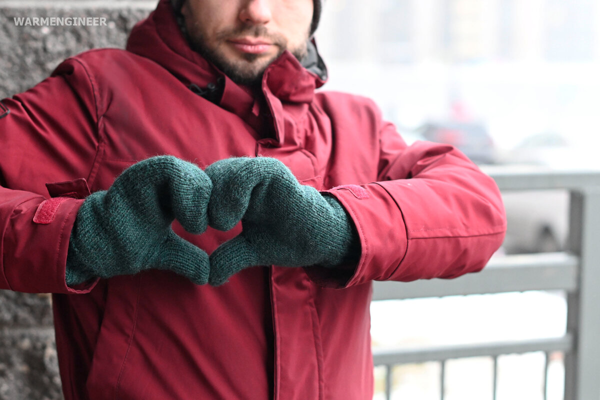 Двойные шерстяные мужские варежки