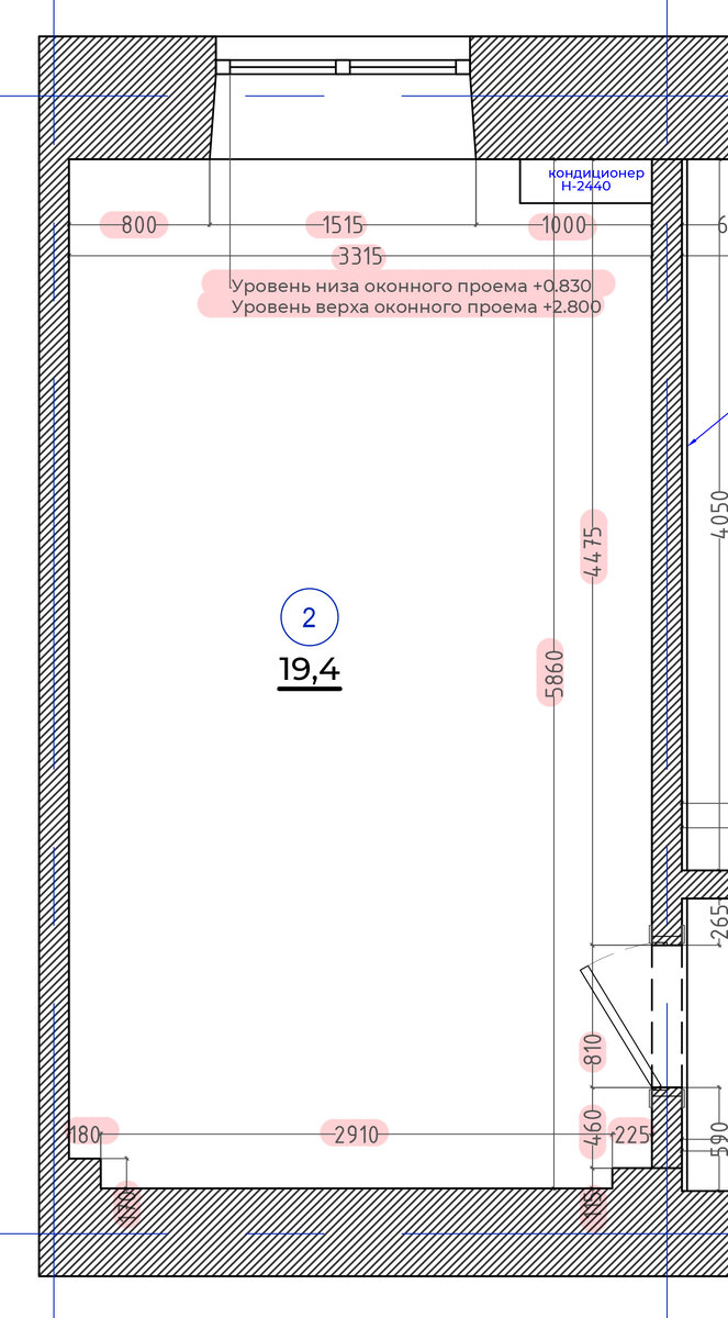 Фрагмент чертежа для проекта квартиры на Волоколамском шоссе.