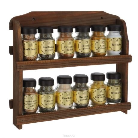 Набор специй на деревянной полке, подвесной
