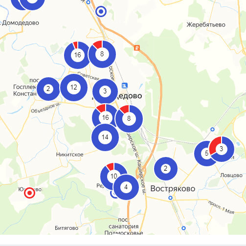 Скриншот с сайта с картой по Домодедово