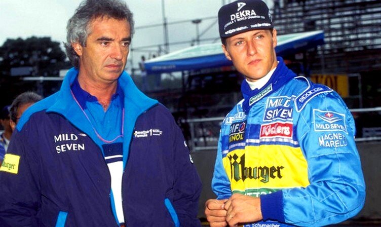 Флавио Бриаторе и Михаэль Шумахер в форме Benetton. 1995 год
