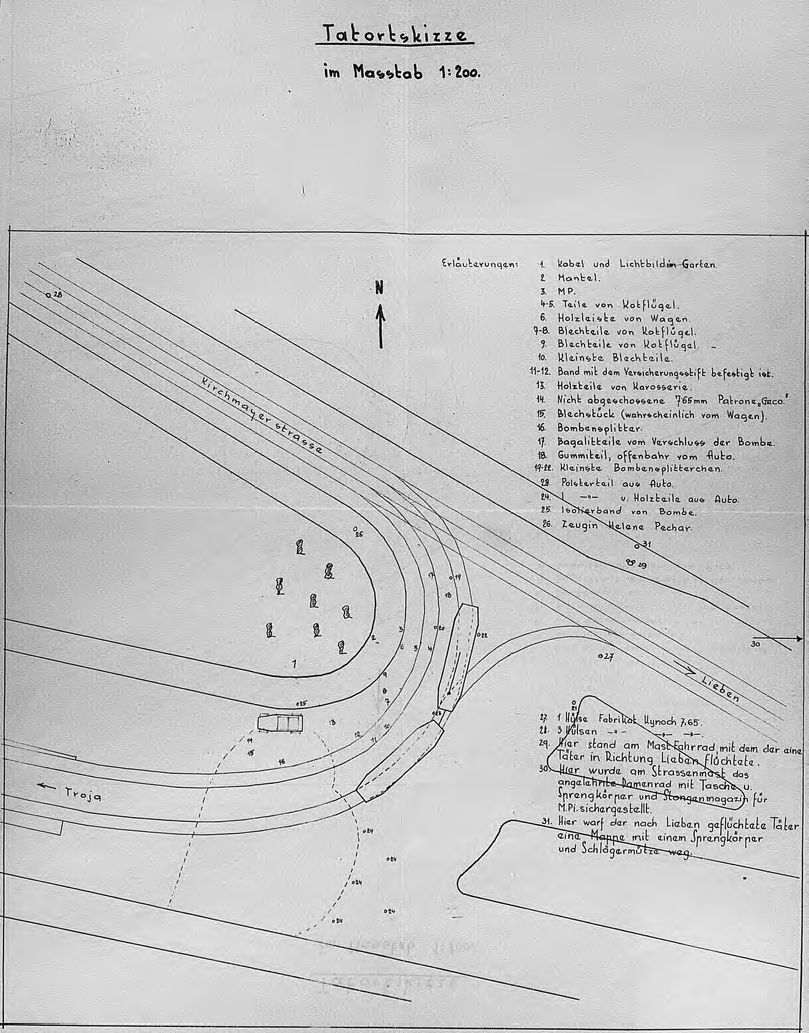 на схеме указана дорога на Трою, машина - там теперь мемориал и трамвай, теперь они едут только на Либень