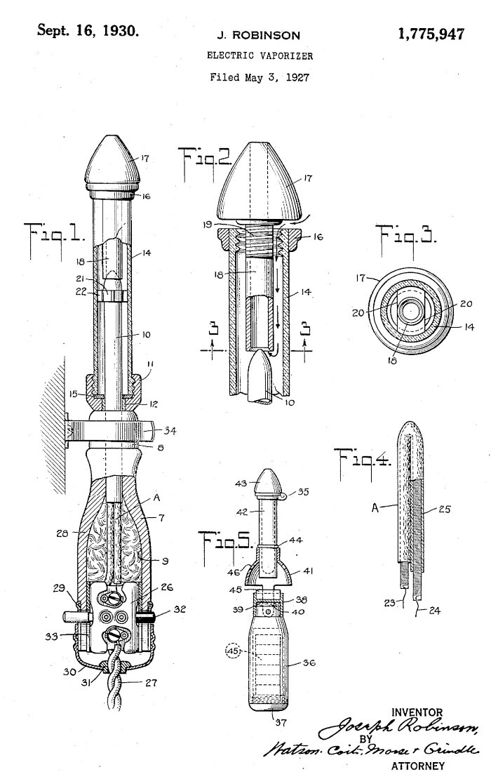 Патент “Electric Vaporizer”. Joseph Robinson 1930 г.