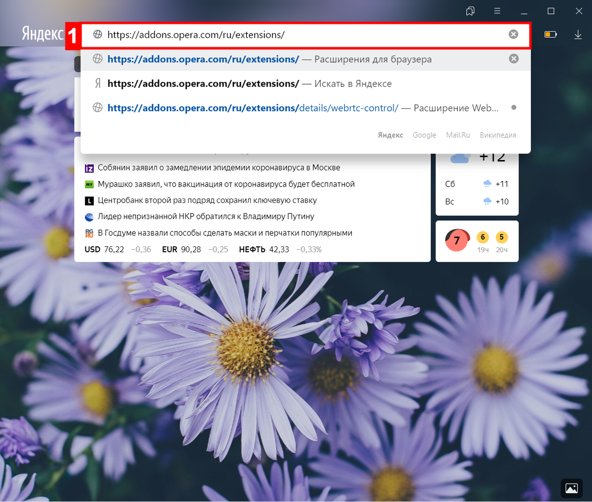 Переход в установку расширения