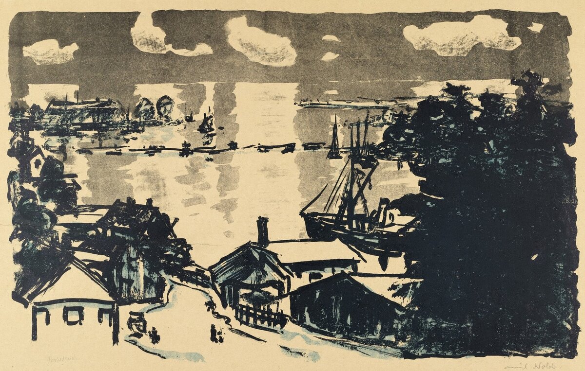Эмиль Нольде (1867 – 1956) "Рядом с Зондербургом” 30.8 x 49.8 см, литография