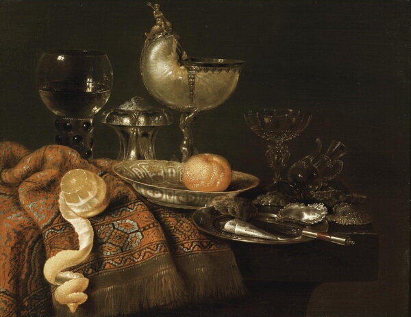 Натюрморт с устрицами, чашей-наутилусом и лимоном, Виллем Клаас Хеда, 1662 г.