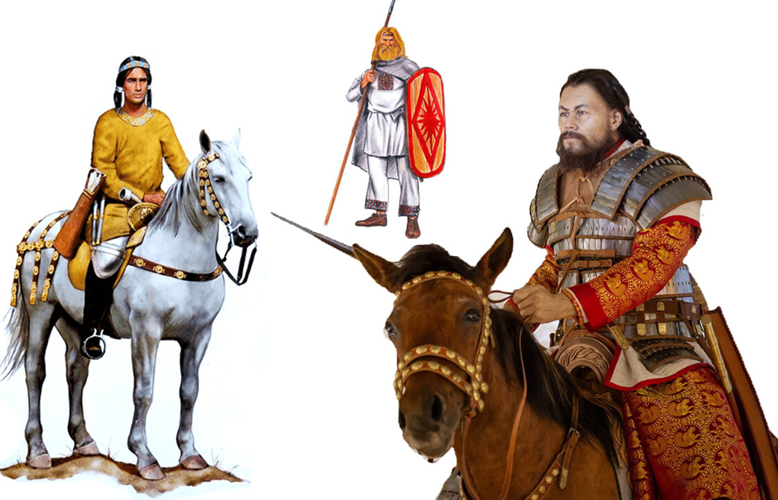 Реконструкция. Аварские всадники легкой и тяжелой кавалерии, вдалеке славянский пехотинец.