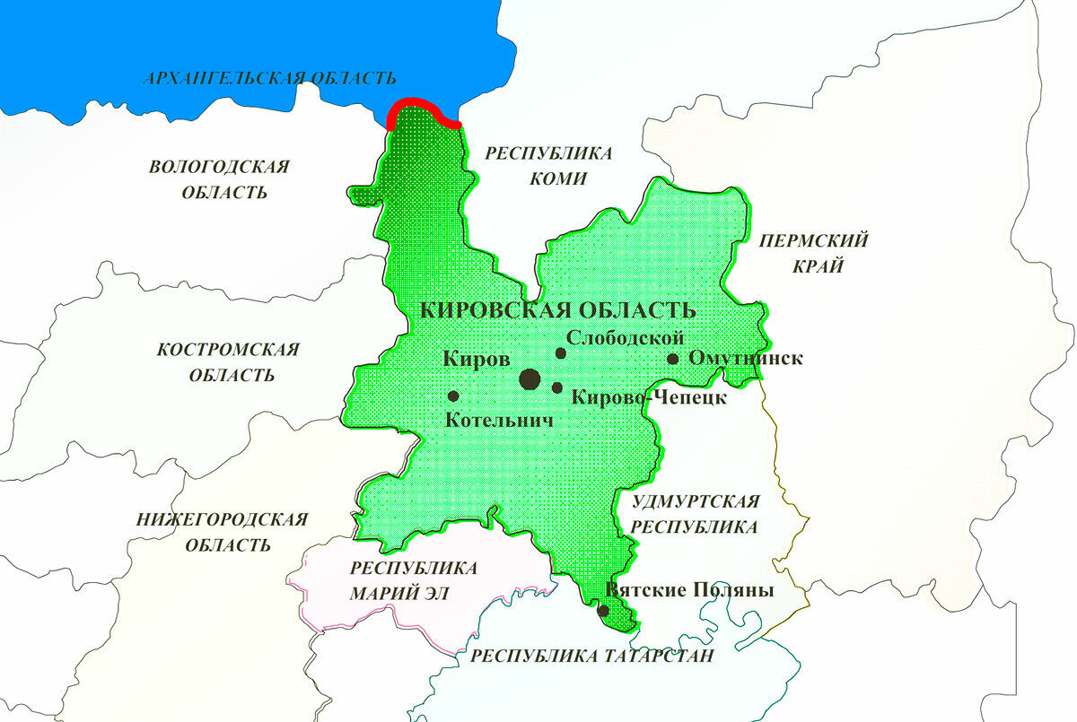 Общая граница. Соседи Кировской области на карте. Республики граничащие с Кировской областью. Кировская область на карте России. Граница Архангельской и Кировской области.