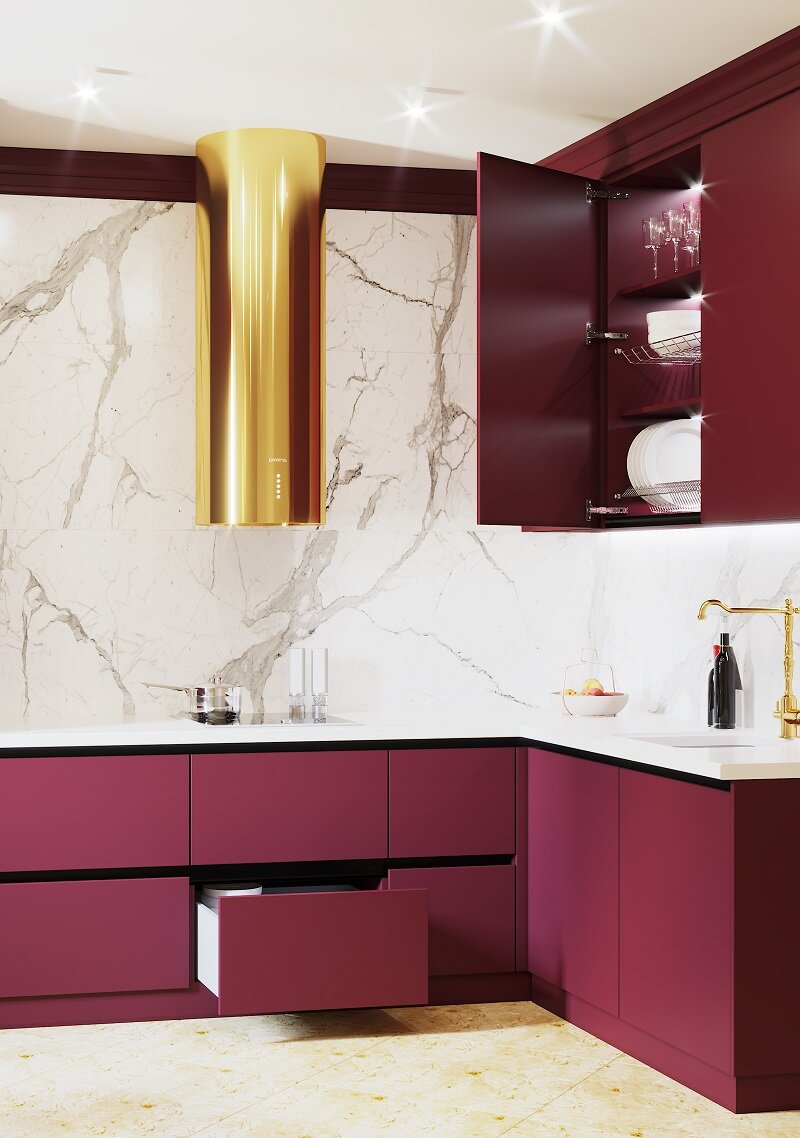 Благодаря черному матовому профилю Jazz столешница визуально отделена от фасадов кухни