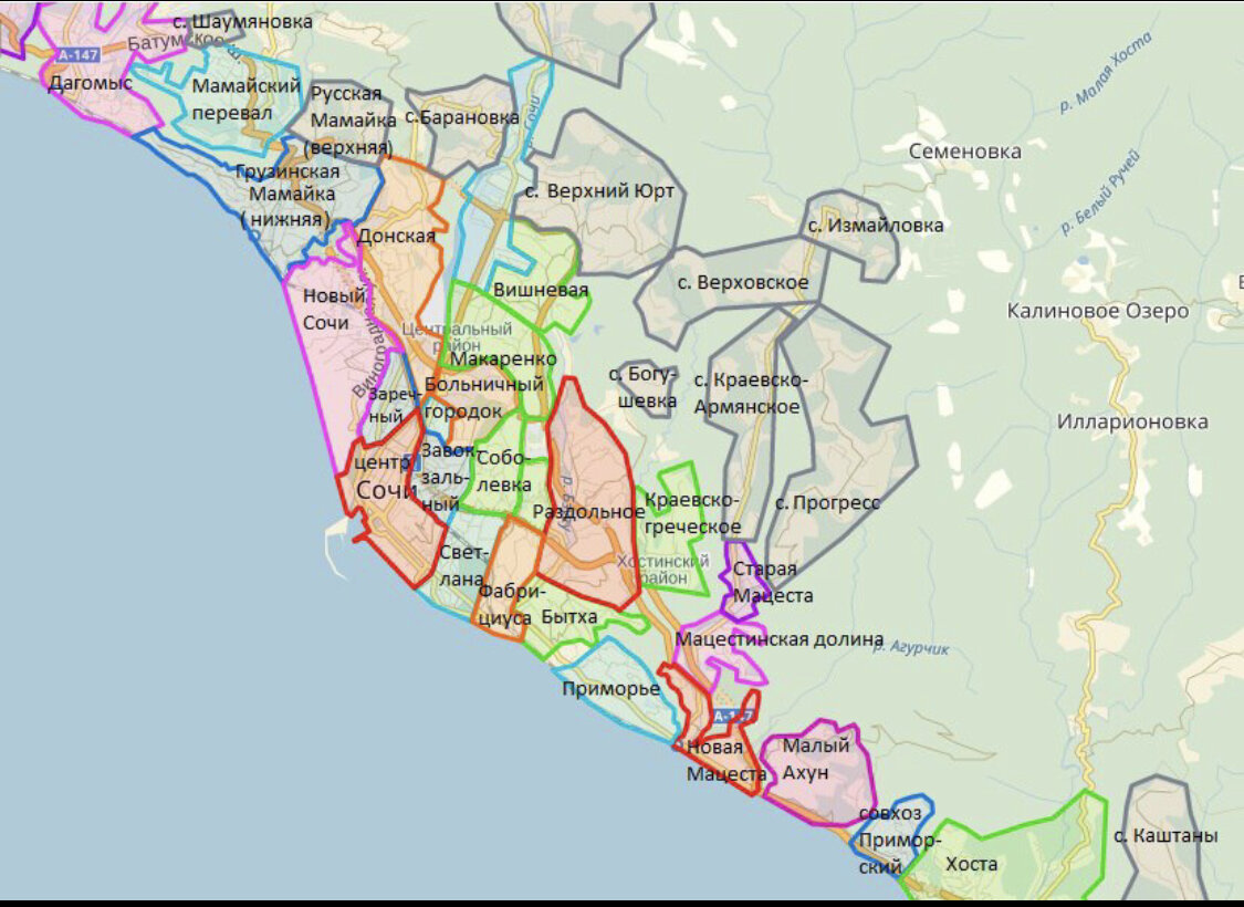 Реальная карта сочи. Карта города Сочи по районам. Микрорайоны Сочи на карте. Карта Сочи с районами. Карта Сочи районы города на карте.