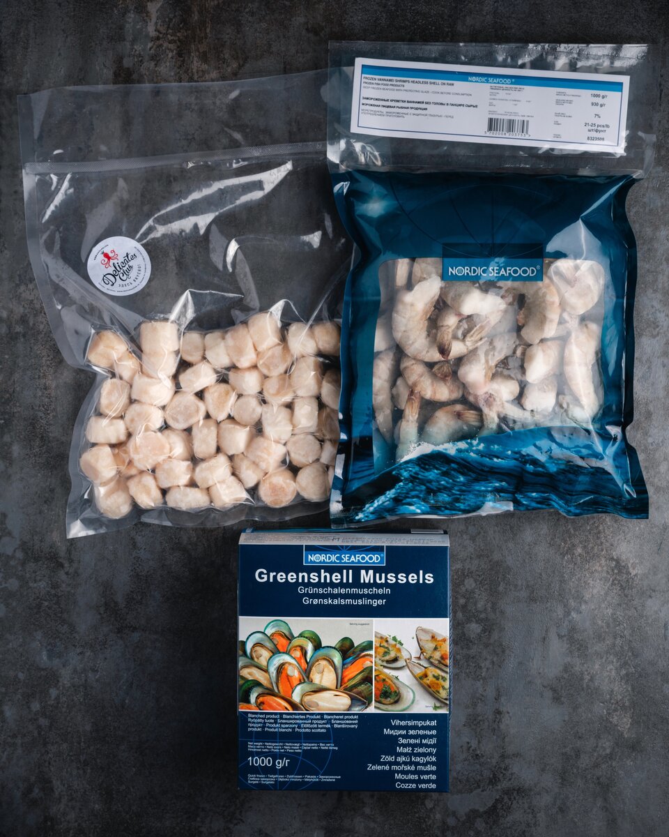 Набор "Фрутти ди маре" (гребешок 80-100, креветки 21/25, мидии гигант-киви)