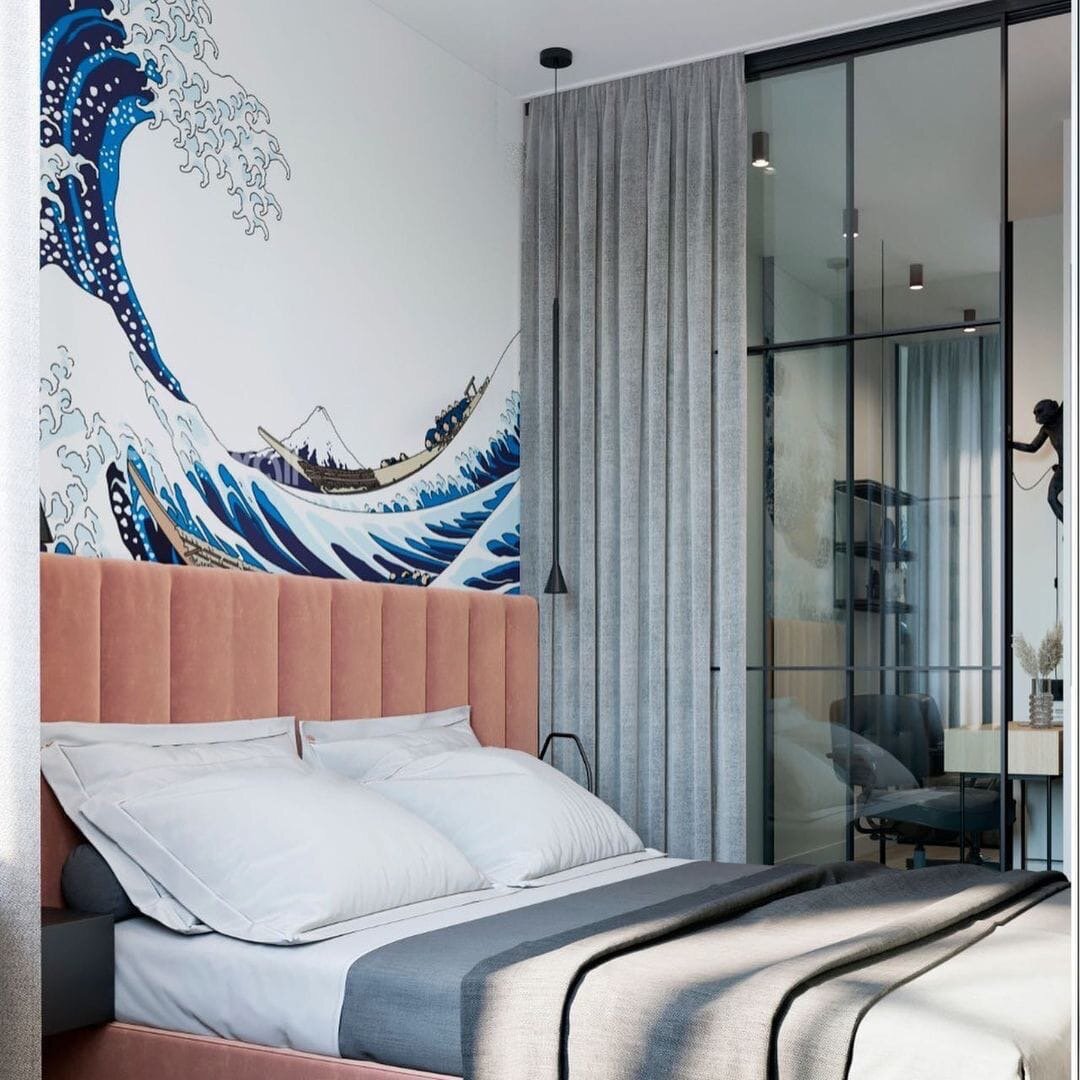 Обои от Alltowall и зонирование комнаты стеклянной перегородкой