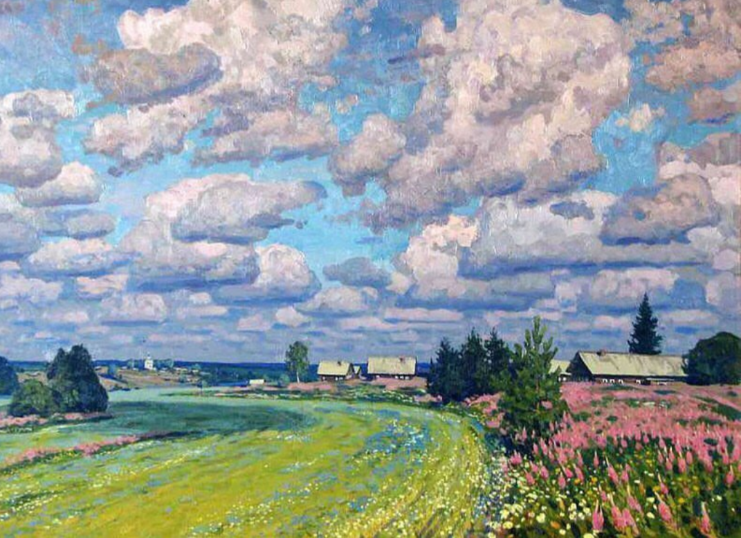 Фотография картины П. Попова "Лён зреет" (из открытых источников)