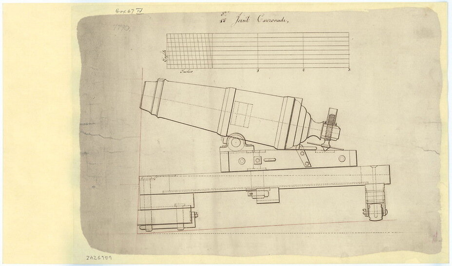 Чертёж 18-фунтовой карронады — такие стояли на фрегате «Бланш»