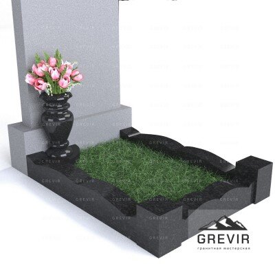 Красивый фигурный цветник с кубиками и ваза на подставке в цветнике - Grevir granit