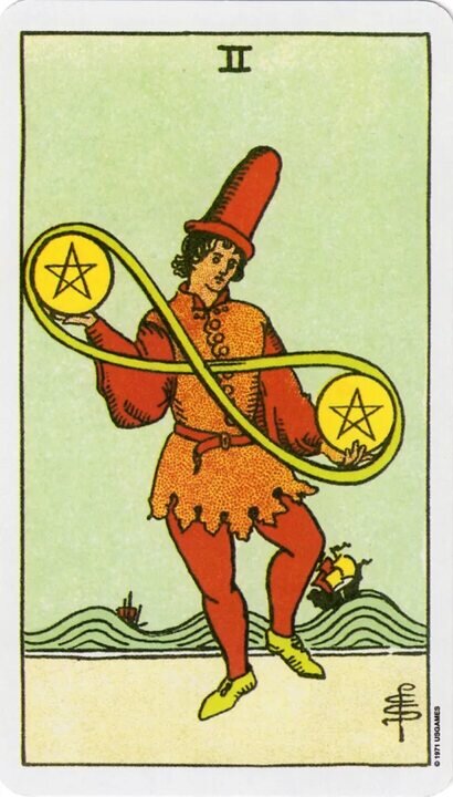 Двойка пентаклей в таро Уэйта 