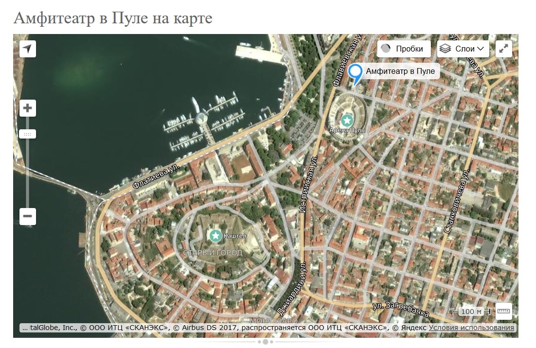 Колизей на карте Пулы