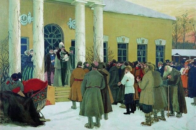 Борис Кустодиев. «Освобождение крестьян (Чтение манифеста)». Картина 1907 года