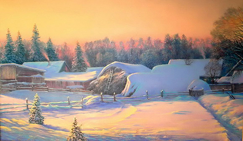 Зимний вечер в лесничестве.  Художник Васильев Алексей