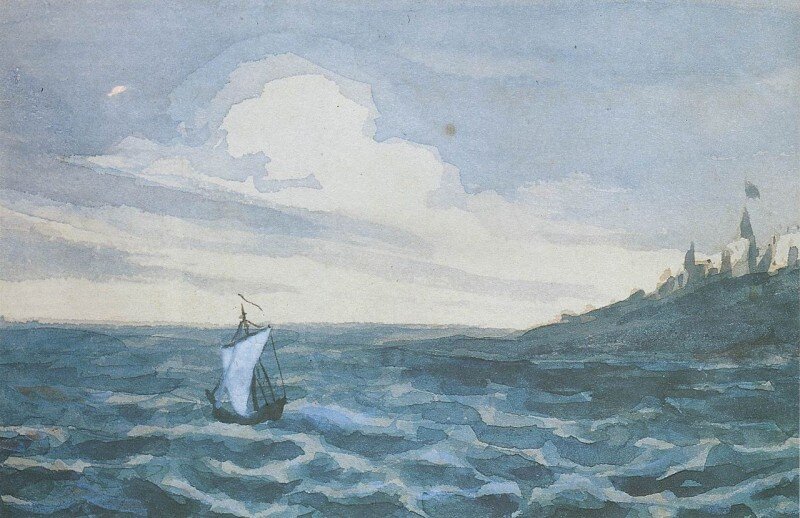 М. Ю. Лермонтов. Парус. (Морской вид с парусной лодкой.) 1828 - 1831. Рисунок поэта.