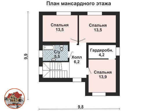 Небольшой, но вместительный дом с мансардой, гаражом и 3-мя спальнями, общей площадью 115 м². ??