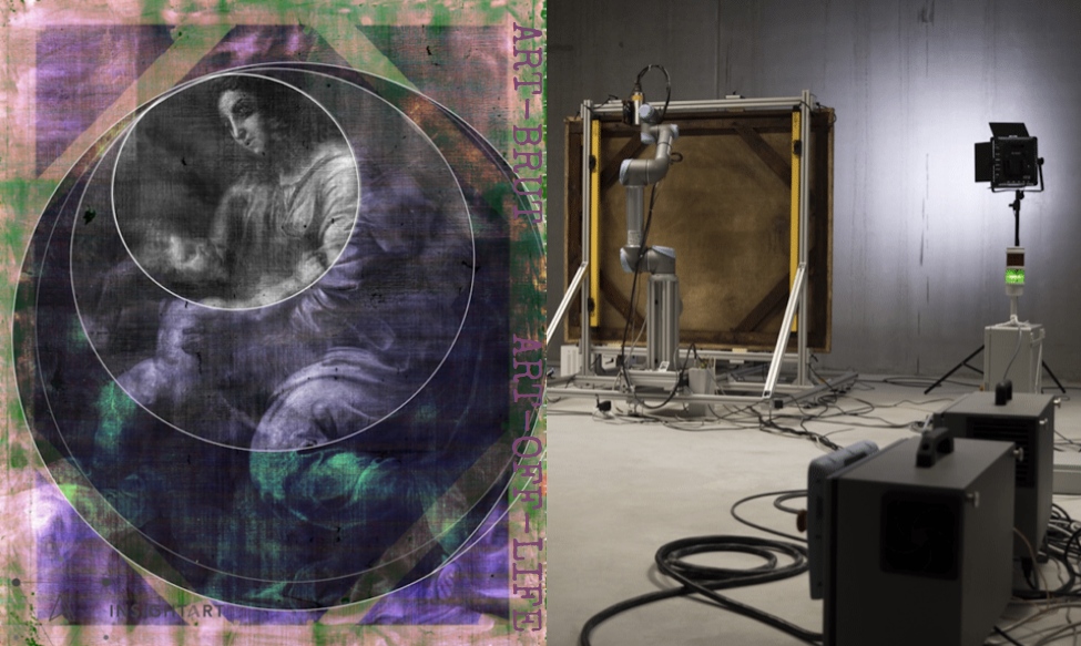 Слева: графическое наложение энергетических спектров, измеренных сканером RToo ( © InsightART, 2019); справа: сканирование RToo картины "Мадонна с младенцем" ( фото: ЦЕРН)