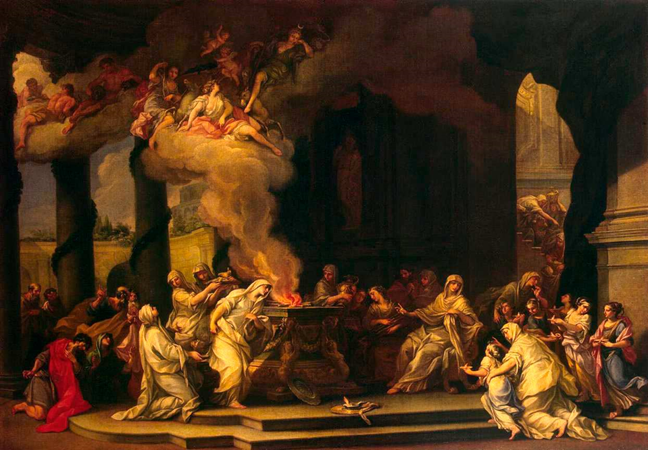 Посвящение в весталки. Картина А. Маркезини, 1710-е