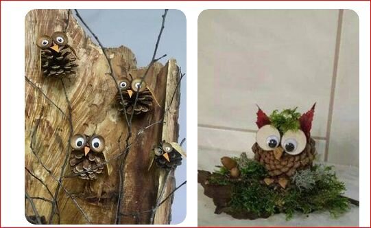 Совы из природных материалов, фото поделок взято на https://www.pinterest.ru/