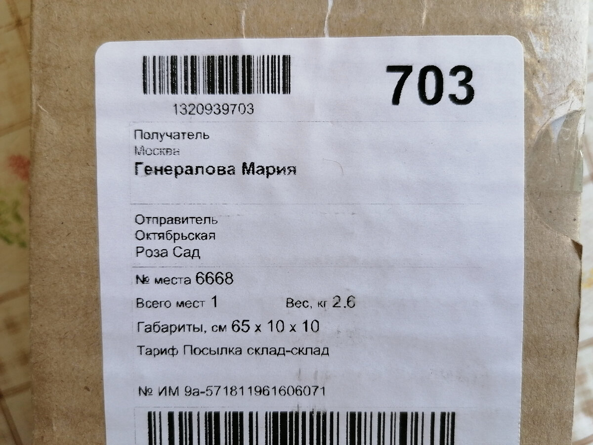 Посылка с розами из магазина "Роза-сад". Фото автора.