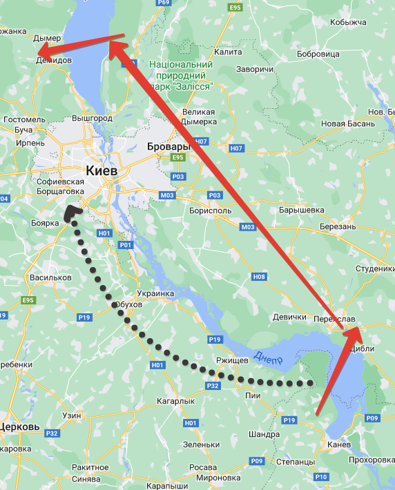 Взятие Киева: ожидание и реальность. (чёрным - ожидание). Рисунок Автора