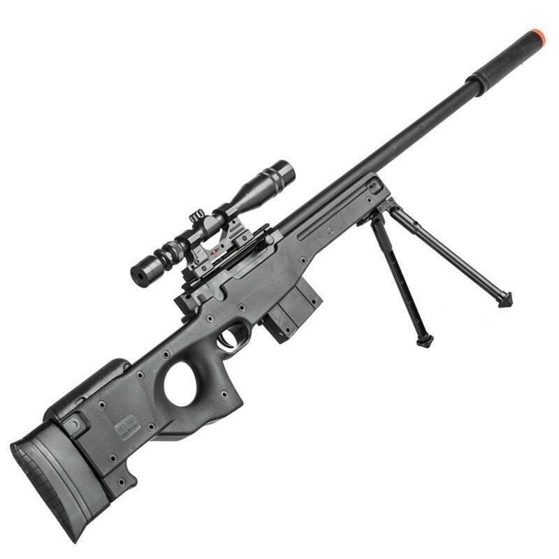 Модель спринговой винтовки L96 с сошками и имитацией глушителя с прицелом