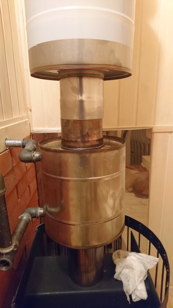 Установка теплообменника над печью