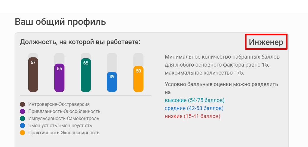 Примеры отчета после прохождения теста. Ваш общий профиль.