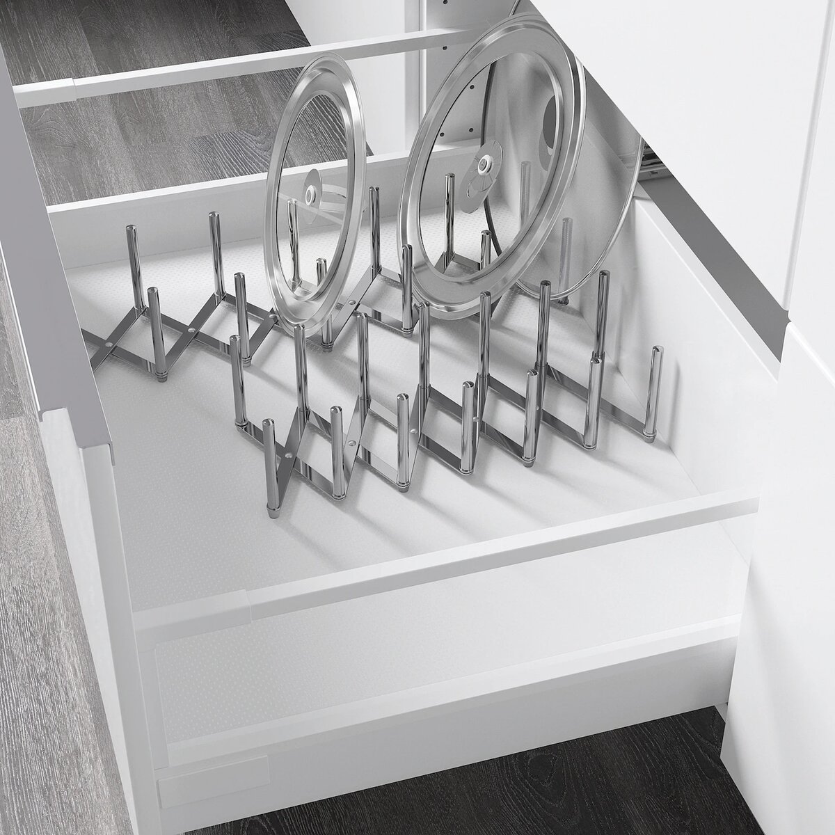 ВАРЬЕРА Подставка для крышек кастрюль, нержавеющая сталь, 399 ₽. Фото ikea.com/ru