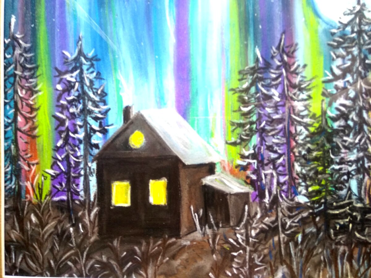 Фото автора. Авторская работа "Северное сияние" пастель.