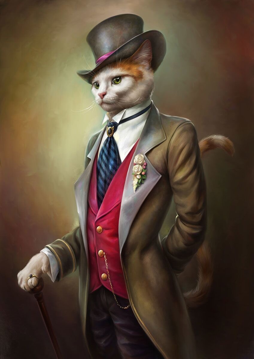 Кот в костюме рисунок