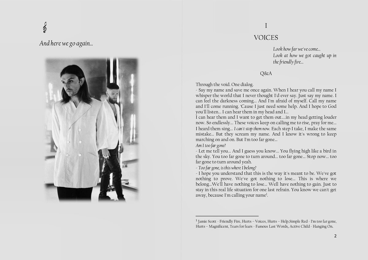 Beautiful music writes a book.All questions must have answers :)
Page 1.
#HURTS #HURTSVOICES 