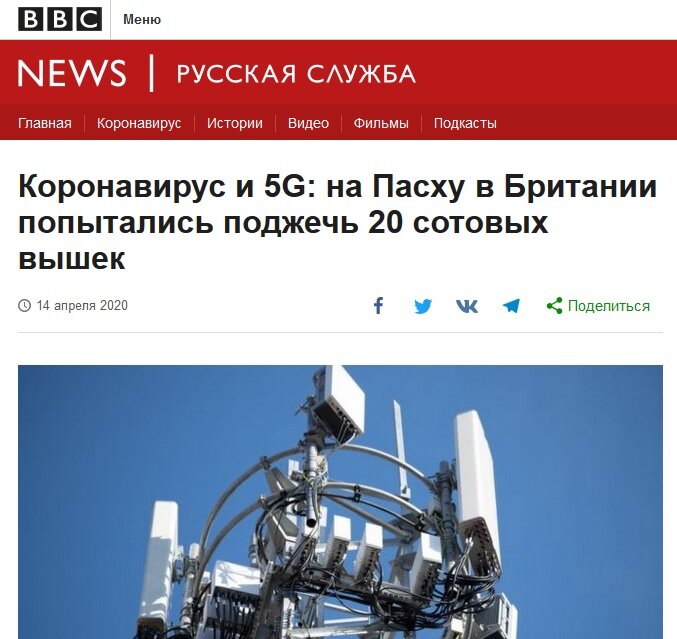 Принтскрин страницы новостного издания bbc.com от 14 апреля 2020г.