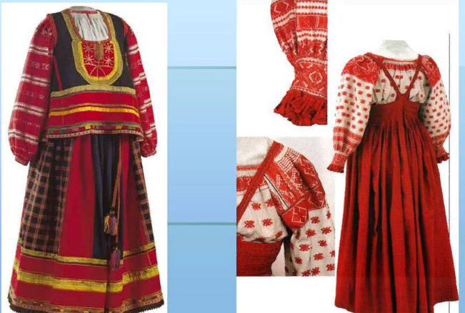 Две основные разновидности женского костюма: понёвный (слева) и сарафанный (справа). Фото: Яндекс Картинки