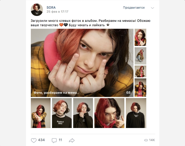 434 лайка на посте в Вконтакте