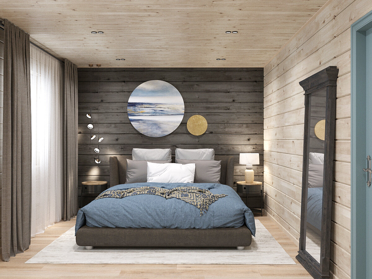Дизайн спальни в деревянном доме «Оскар»