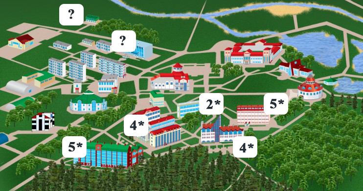 Территория одного из санаториев с корпусами, имеющими разные категории