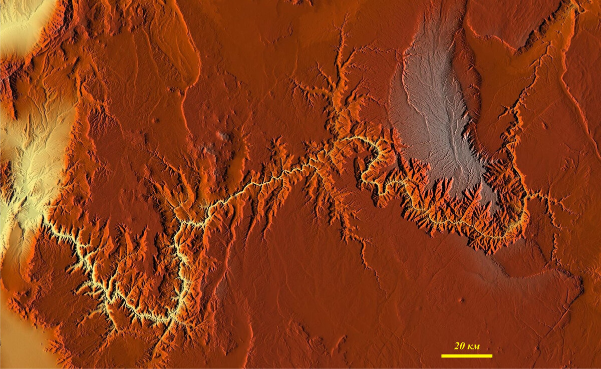 Рис. 2. Гранд-Каньон на карте рельефа.