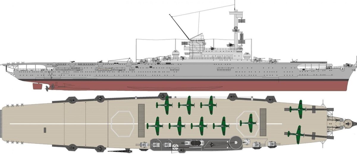 Проект эскортного авианосца Weser — тяжелый крейсер Seydlitz типа Admiral Hipper, 1942 год”.