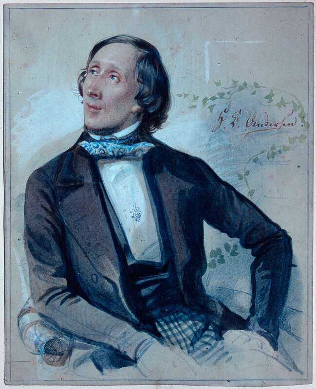 Hans Christian Andersen. Watercolour by Carl Hartmann, executed November 1845 at Gråsten Castle.