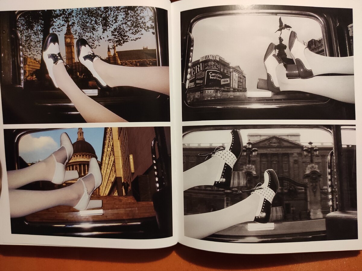 Туфли и полуботинки The Chelsea Cobbler красуются на фоне Букингемского дворца, Рейна, собора Св.Павла и Биг Бена, Vogue, апрель 1974 г.