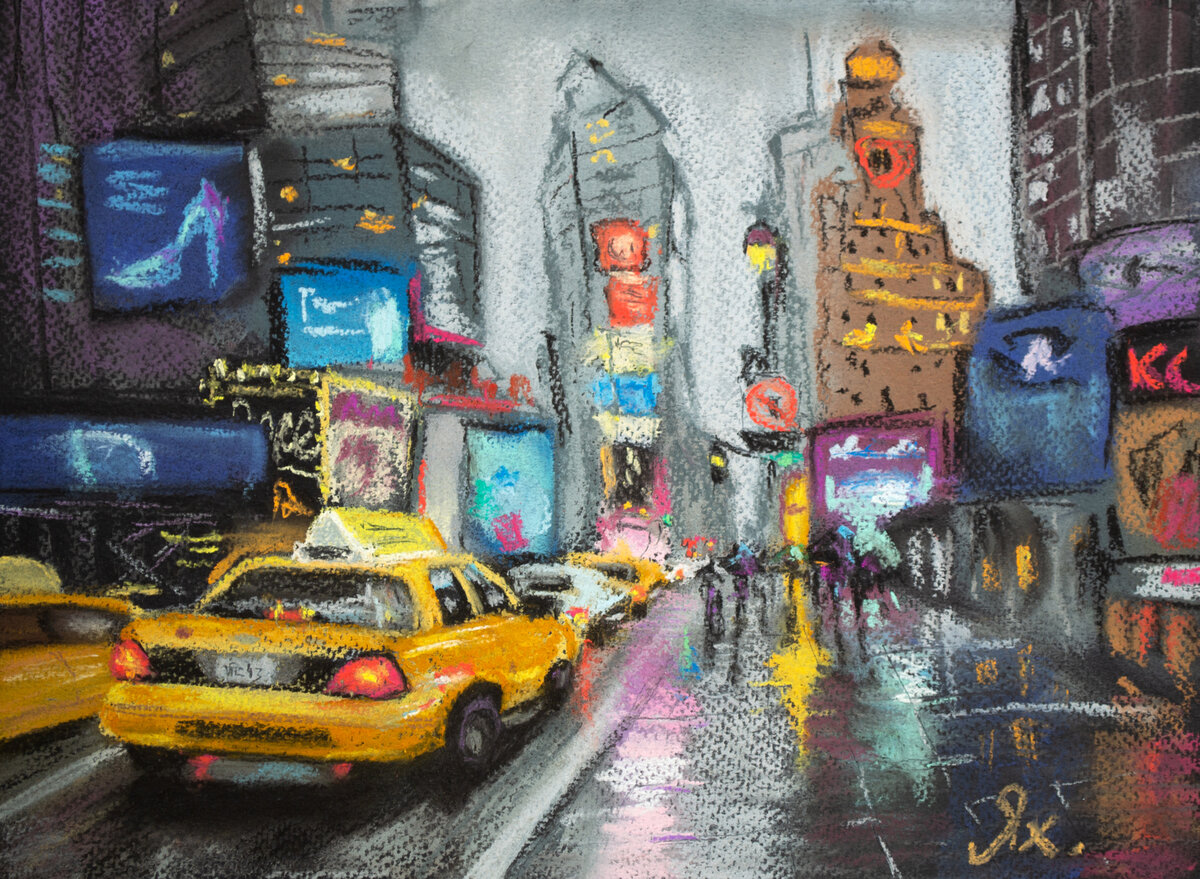 Картина "Такси в Нью-Йорке" написана мной, художником Антониной Яхиной, сухой пастелью