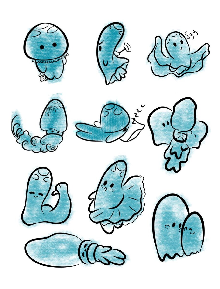 Быстрый арт челлендж "из пятна" направлен на развитие фантазии. Решила  начать с легких и веселых  скетчей медузок. 