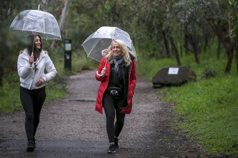 Catherine Cervasio and Helen Reizer have boosted time spent walking with one close friend during lockdown and say it's a healthy habit they'll keep up (sometimes instead of drinks).CREDIT:EDDIE JIM