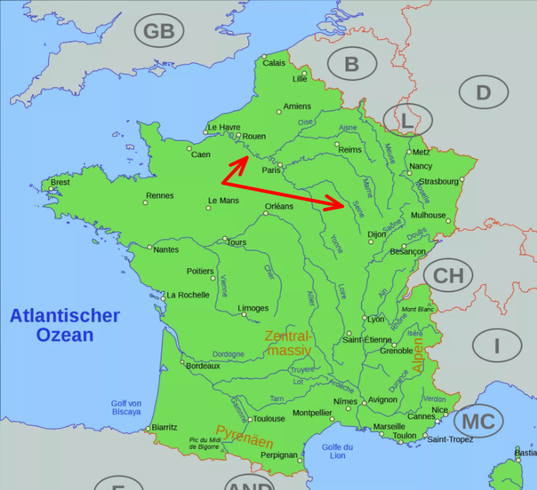 Сена на карте Франции, взято с Яндекс.Картинки